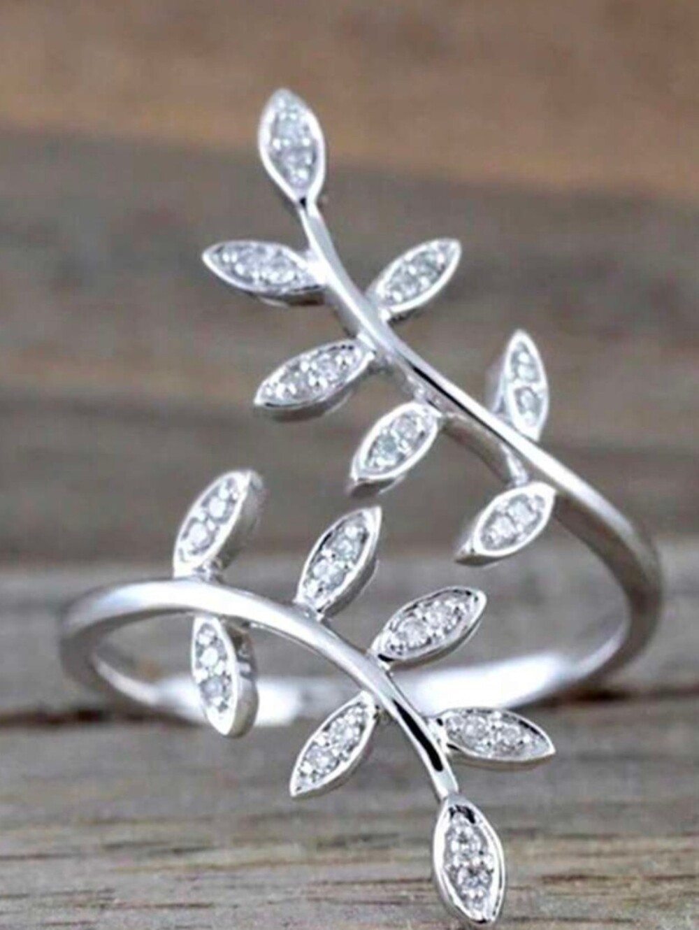 $8 Each Or Bundle 5/$20 Sterling Silver Leaf Wrap Ring with Clear Pavé Stones